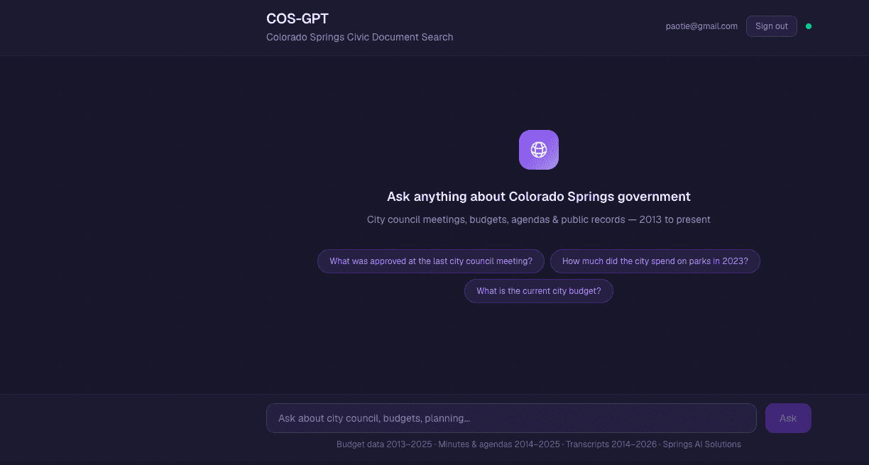 COS-GPT civic document search interface